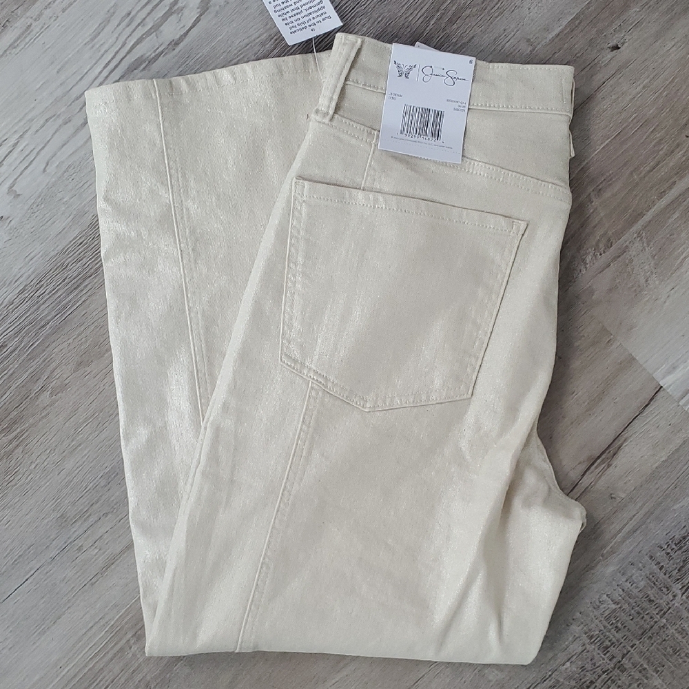 Jessica Simpson Gold Barrel Leg Jeans Size 6 NWT Trendy Y2K Metallic Denim